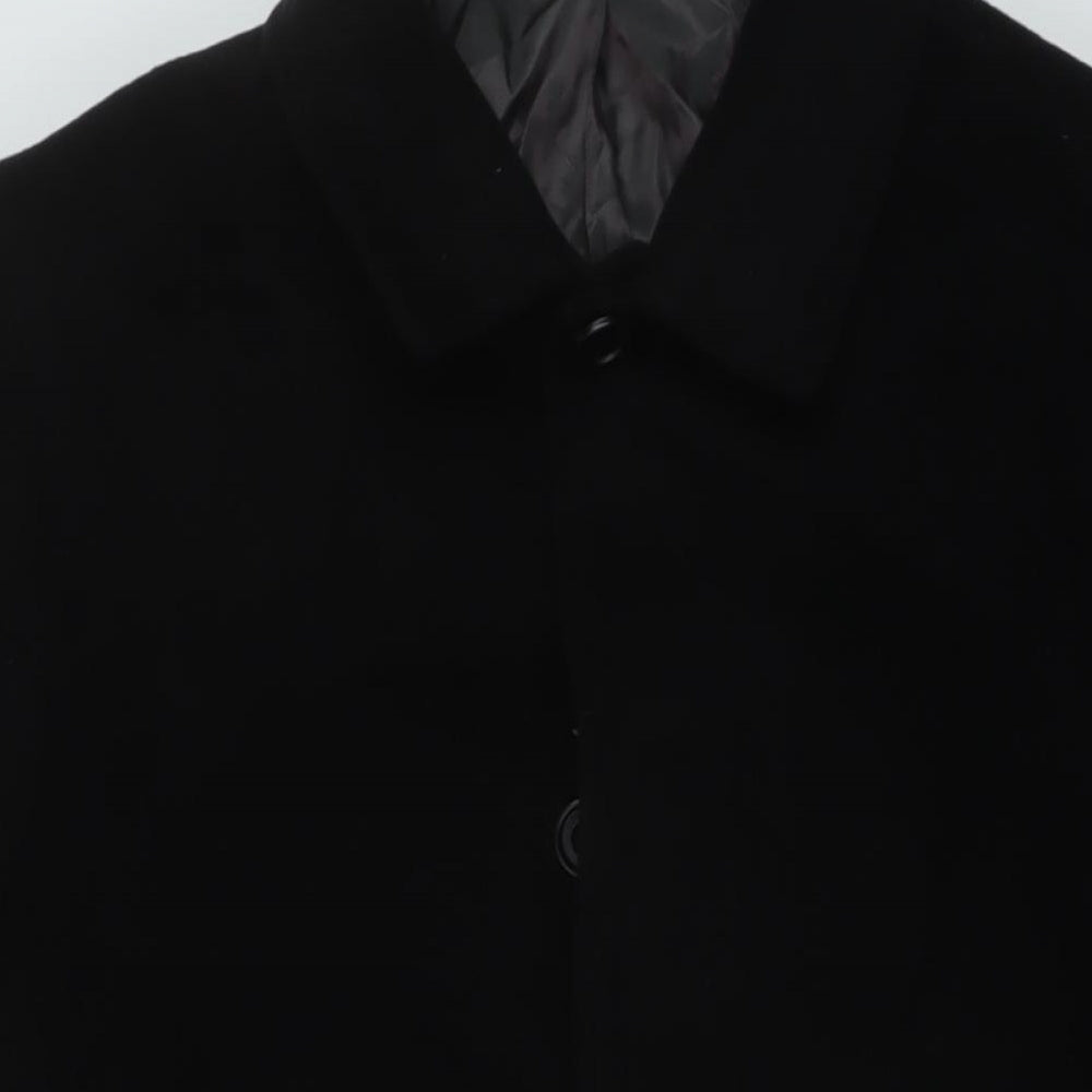 Marks and Spencer Mens Black Overcoat Coat Size L Button