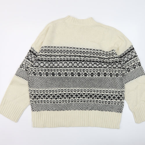 Marks and Spencer Womens Ivory Mock Neck Geometric Acrylic Pullover Jumper Size L