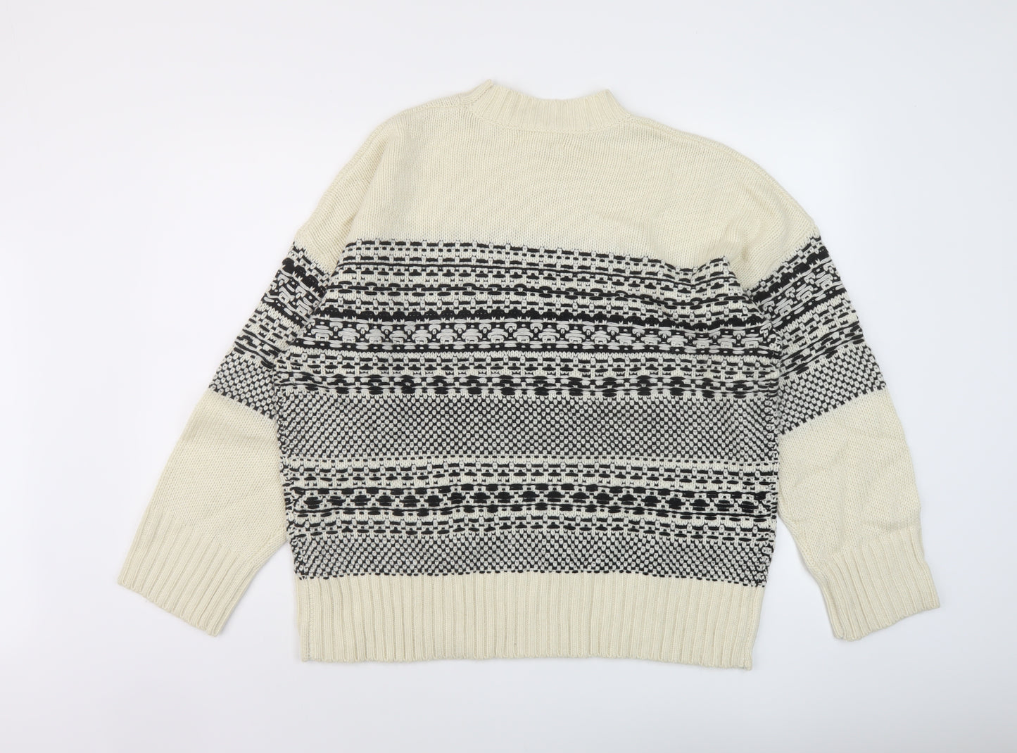 Marks and Spencer Womens Ivory Mock Neck Geometric Acrylic Pullover Jumper Size L