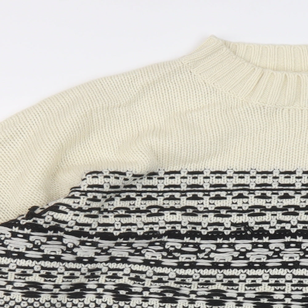 Marks and Spencer Womens Ivory Mock Neck Geometric Acrylic Pullover Jumper Size L