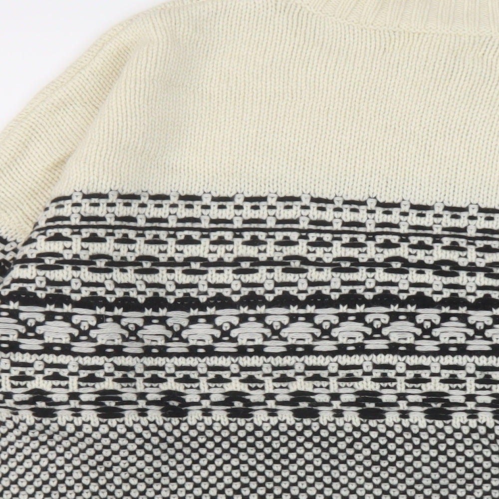 Marks and Spencer Womens Ivory Mock Neck Geometric Acrylic Pullover Jumper Size L