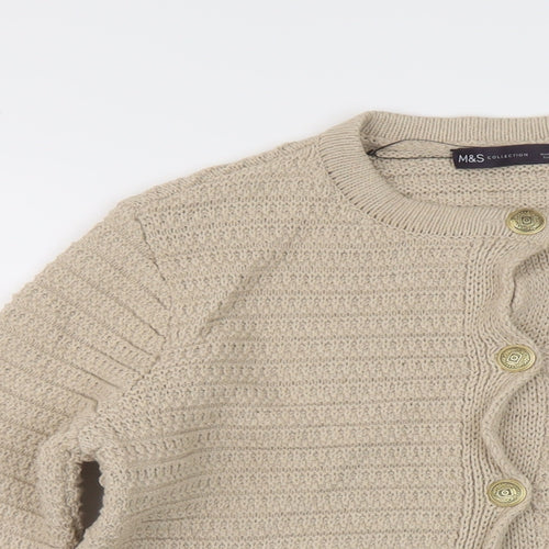 Marks and Spencer Womens Beige Crew Neck Polyester Cardigan Jumper Size S
