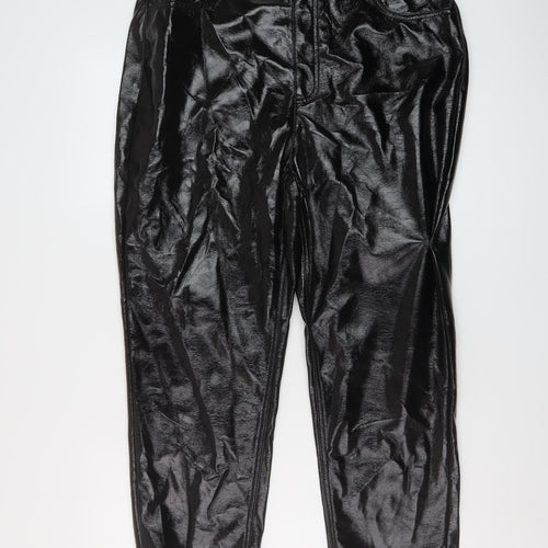 Marks and Spencer Womens Black Polyurethane Trousers Size 16 L26 in Regular Button