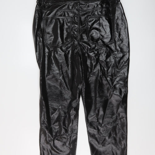 Marks and Spencer Womens Black Polyurethane Trousers Size 16 L26 in Regular Button