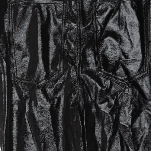 Marks and Spencer Womens Black Polyurethane Trousers Size 16 L26 in Regular Button
