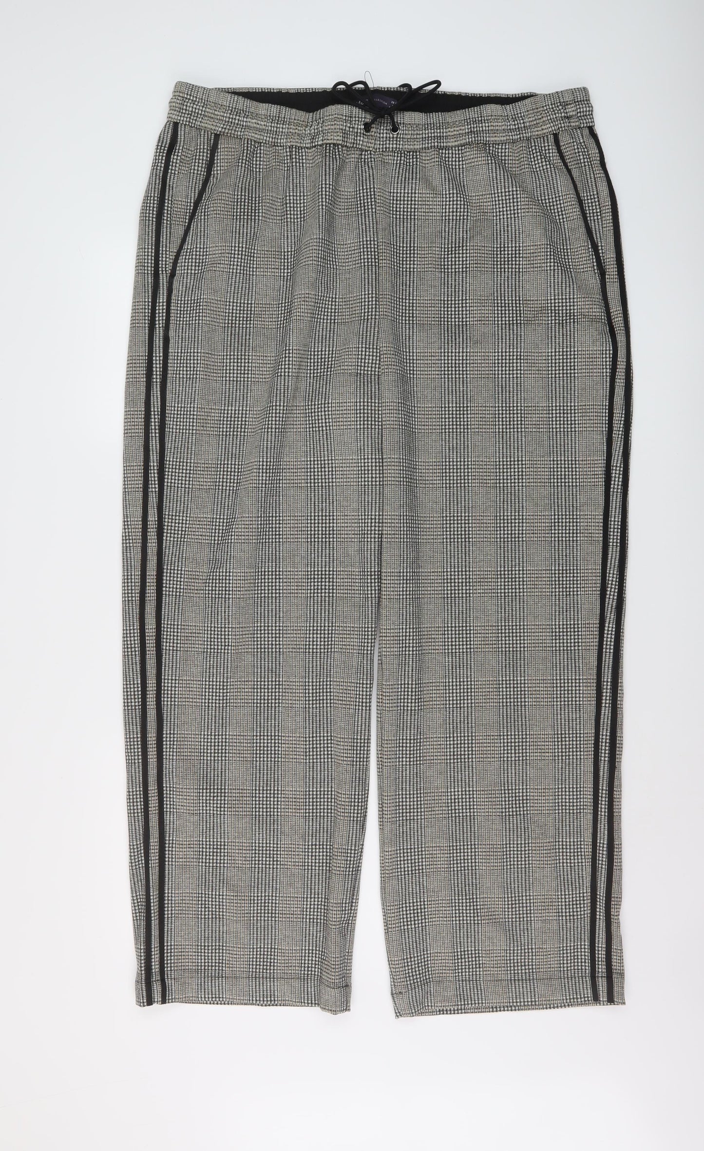 Marks and Spencer Womens Beige Plaid Polyester Trousers Size 20 L28 in Regular Drawstring