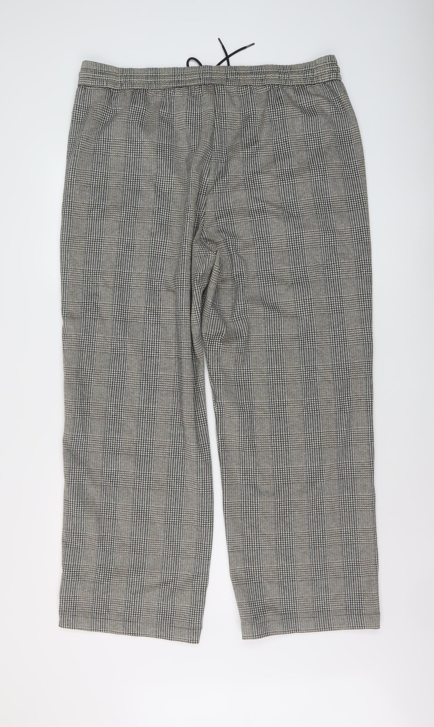 Marks and Spencer Womens Beige Plaid Polyester Trousers Size 20 L28 in Regular Drawstring