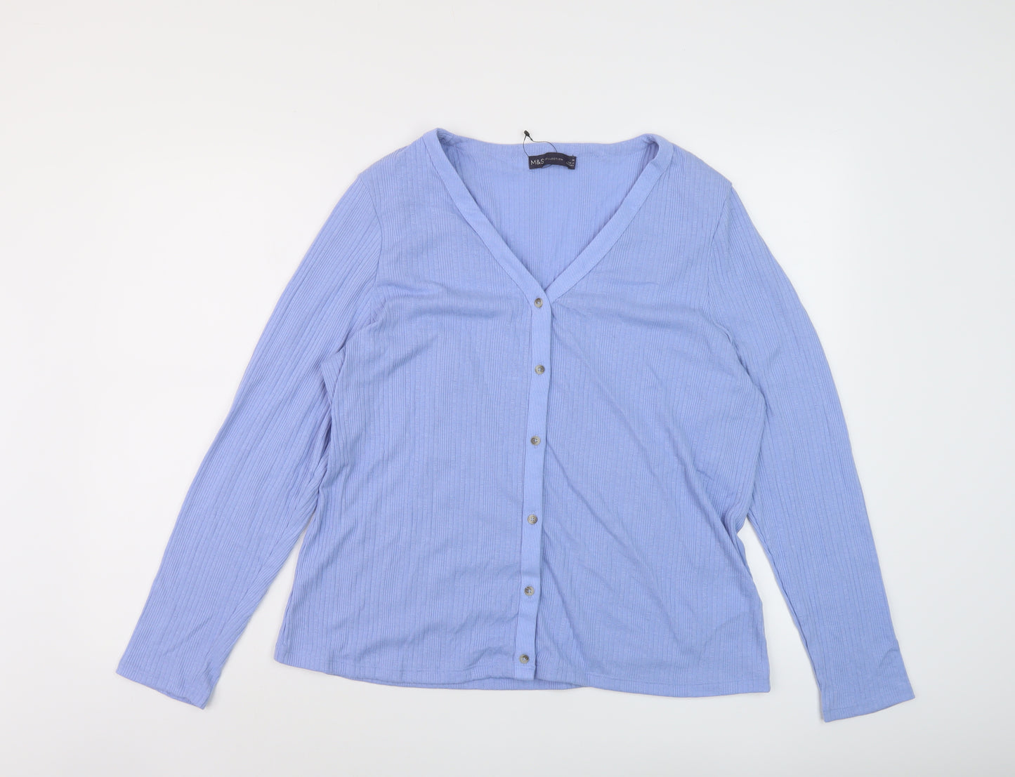 Marks and Spencer Womens Blue Polyester Basic Button-Up Size 20 V-Neck