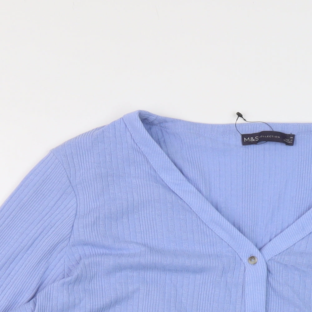 Marks and Spencer Womens Blue Polyester Basic Button-Up Size 20 V-Neck