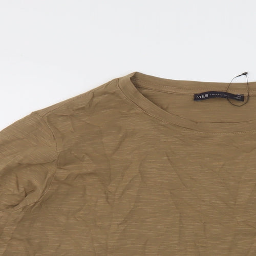 Marks and Spencer Womens Brown Cotton Basic T-Shirt Size 22 Round Neck