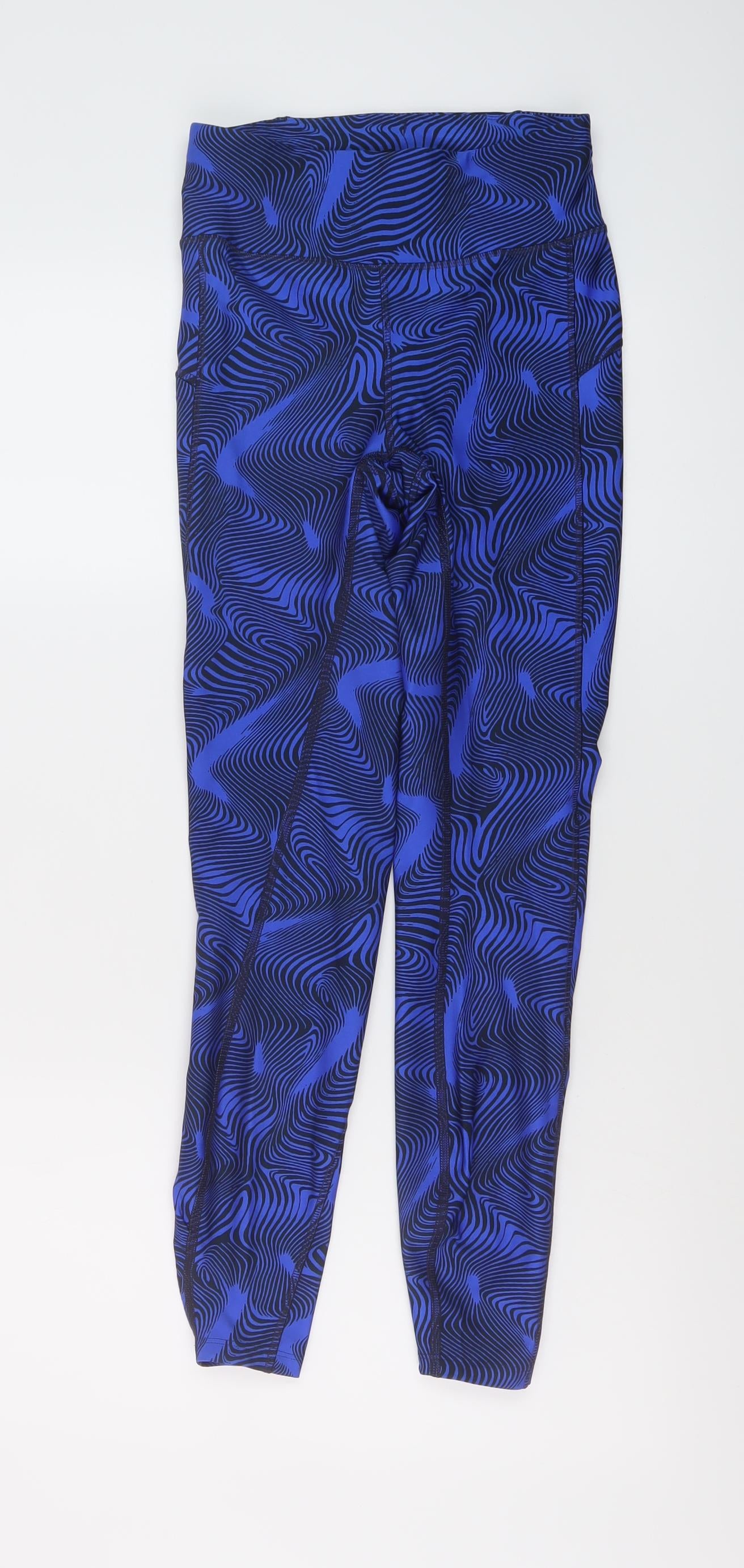 GOODMOVE Womens Blue Geometric Polyester Capri Leggings Size 6 L26 in Regular Drawstring