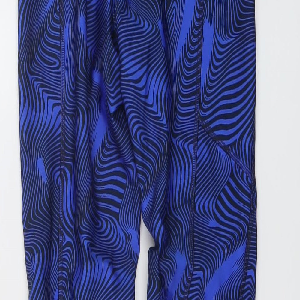 GOODMOVE Womens Blue Geometric Polyester Capri Leggings Size 6 L26 in Regular Drawstring