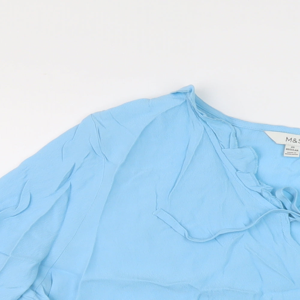 Marks and Spencer Womens Blue Viscose Basic Blouse Size 20 Round Neck