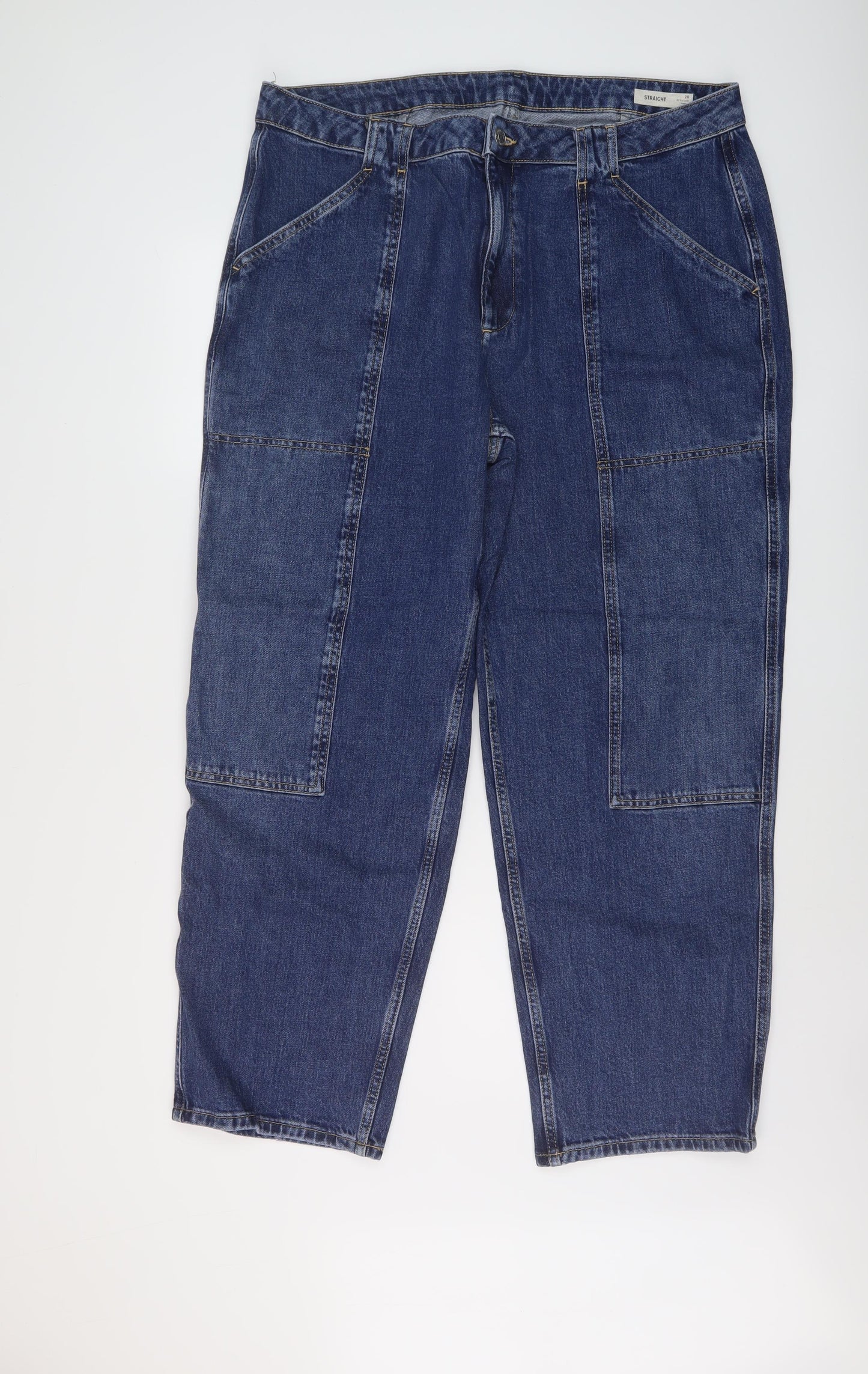 Marks and Spencer Womens Blue Cotton Straight Jeans Size 20 L29 in Regular Button