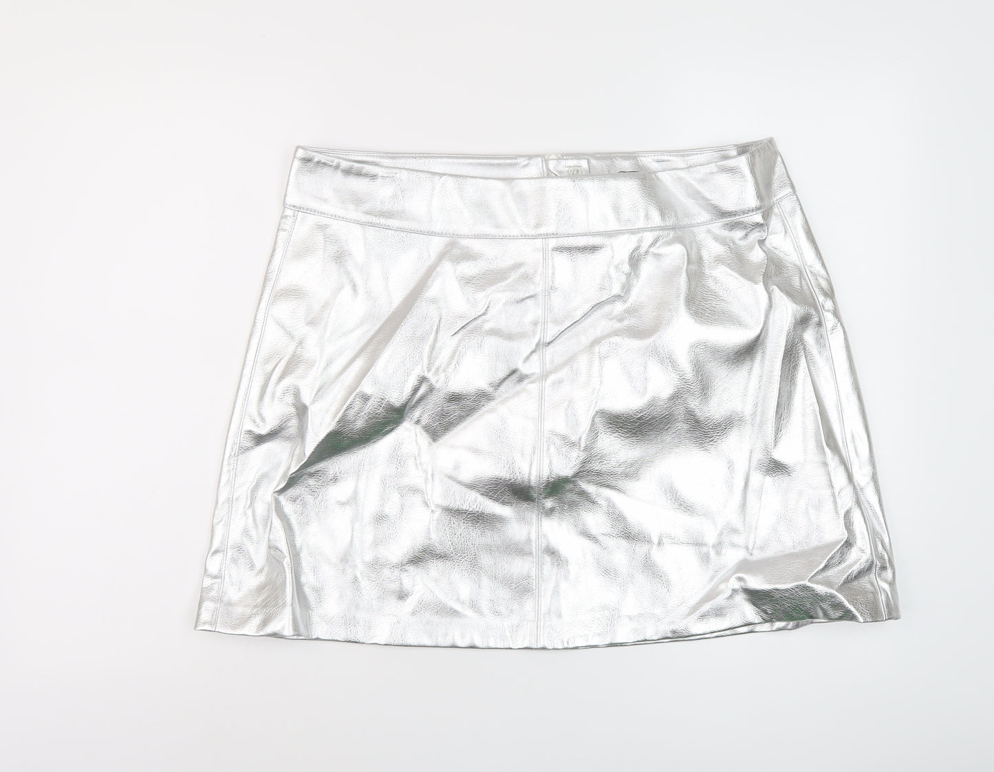 Marks and Spencer Womens Silver Polyurethane Mini Skirt Size 8 Zip