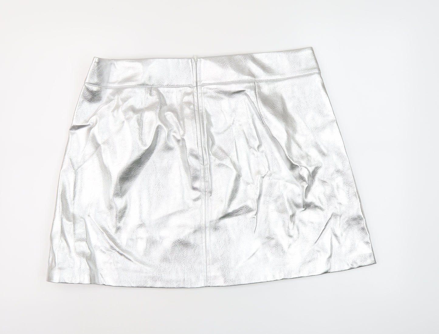 Marks and Spencer Womens Silver Polyurethane Mini Skirt Size 8 Zip