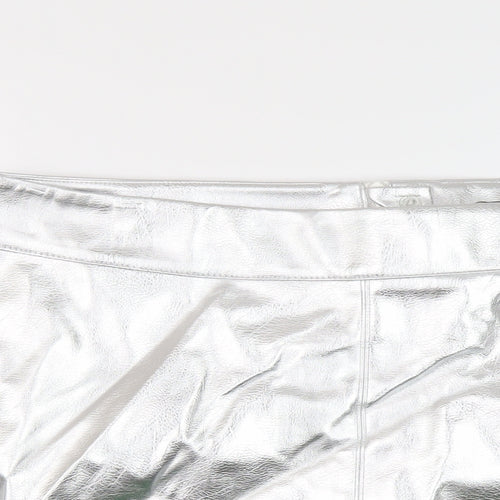 Marks and Spencer Womens Silver Polyurethane Mini Skirt Size 8 Zip