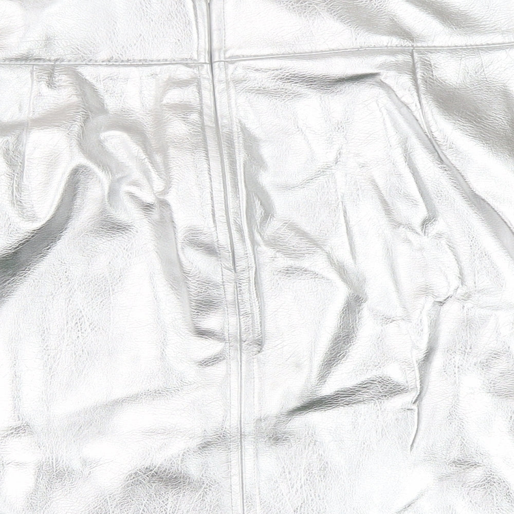 Marks and Spencer Womens Silver Polyurethane Mini Skirt Size 8 Zip