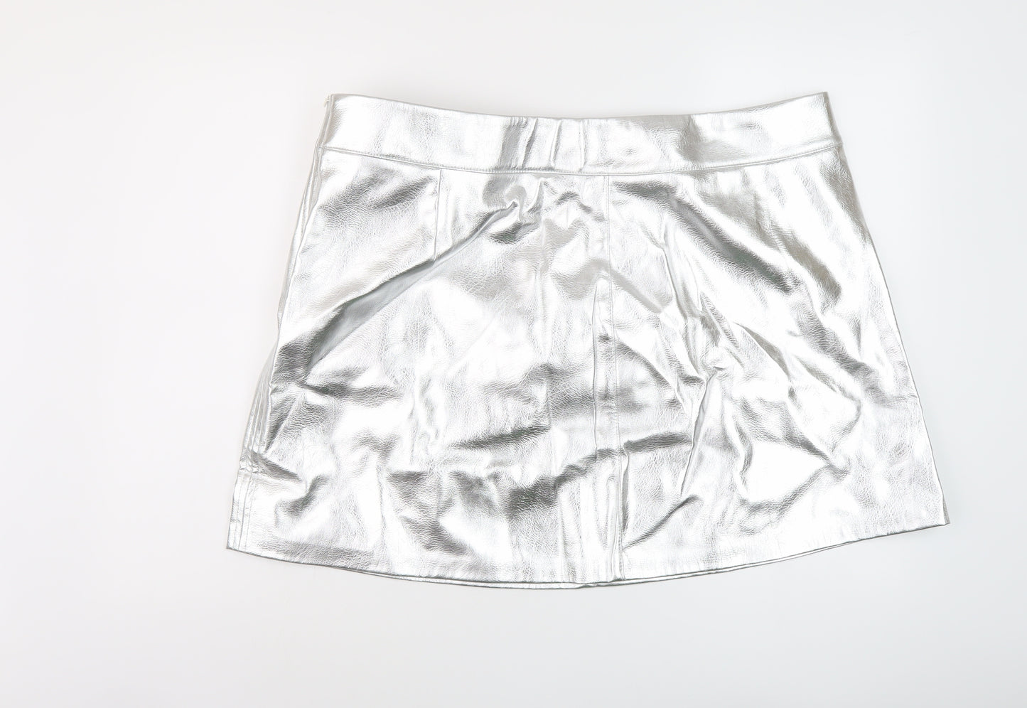 Marks and Spencer Womens Silver Polyurethane Mini Skirt Size 22 Zip