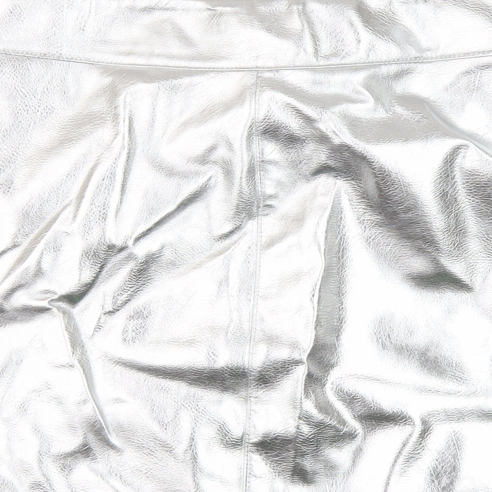 Marks and Spencer Womens Silver Polyurethane Mini Skirt Size 22 Zip