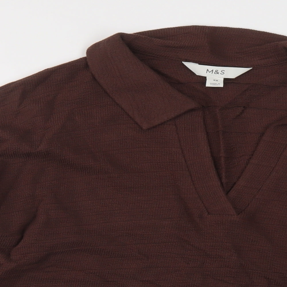 Marks and Spencer Womens Brown Cotton Basic Blouse Size 22 Collared