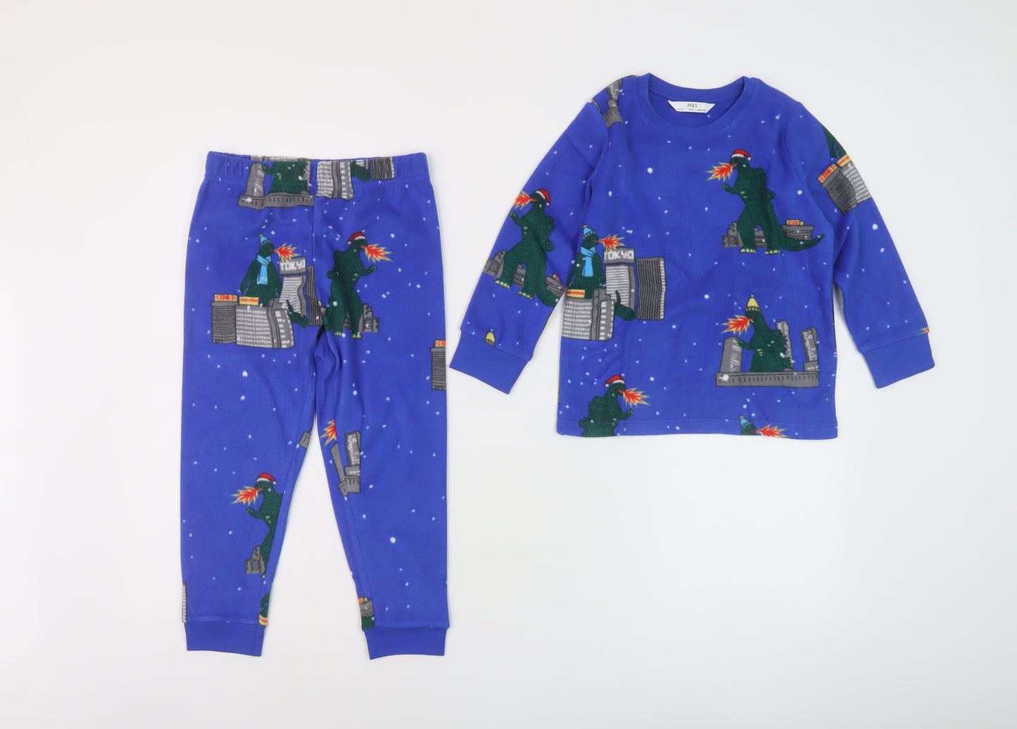 Marks and Spencer Boys Blue Geometric Cotton Pyjama Set Size 3-4 Years Pullover