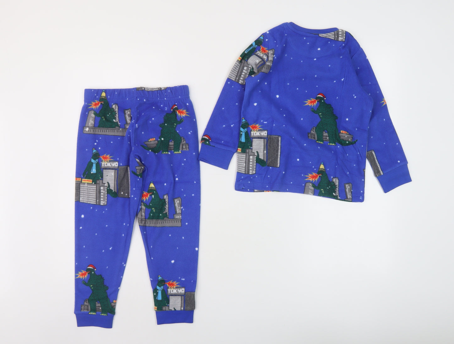 Marks and Spencer Boys Blue Geometric Cotton Pyjama Set Size 3-4 Years Pullover