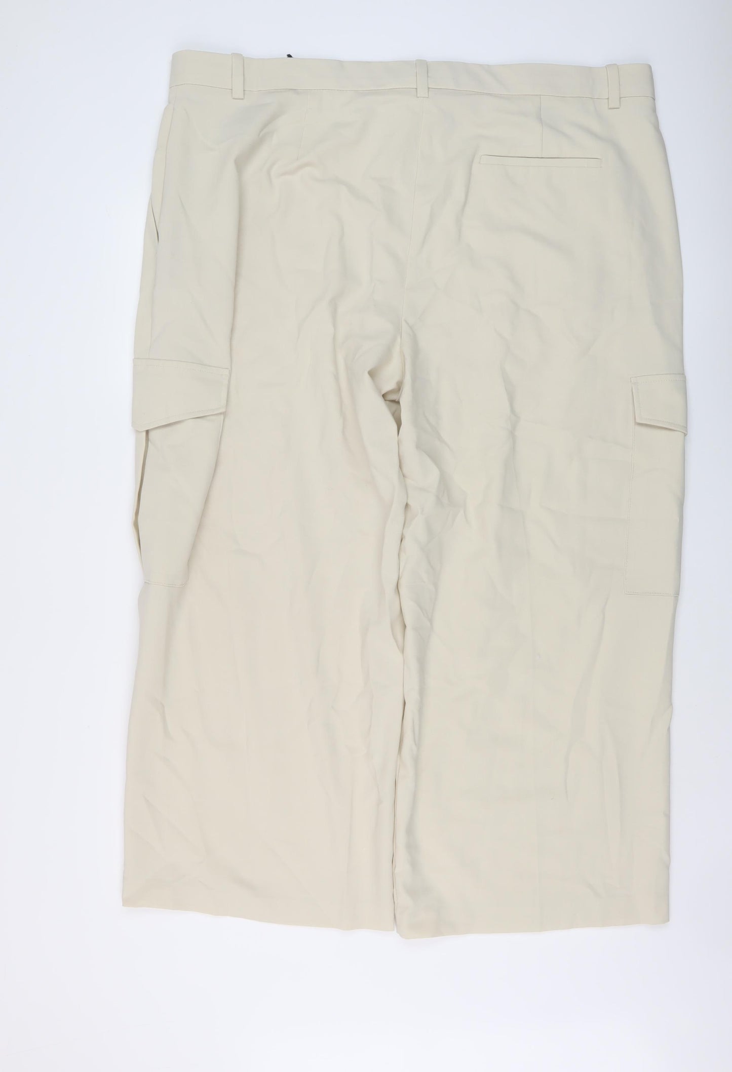 Marks and Spencer Womens Beige Polyester Trousers Size 24 L27 in Regular Hook & Eye