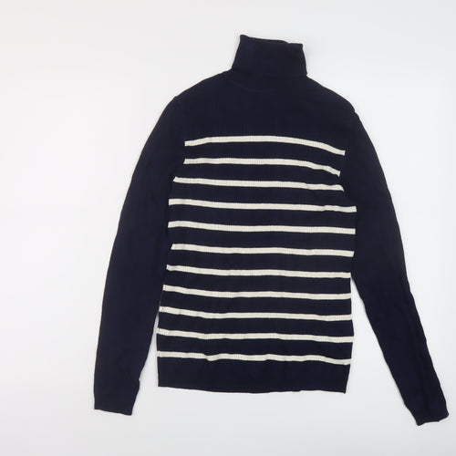 Marks and Spencer Womens Blue Roll Neck Striped Viscose Pullover Jumper Size 10