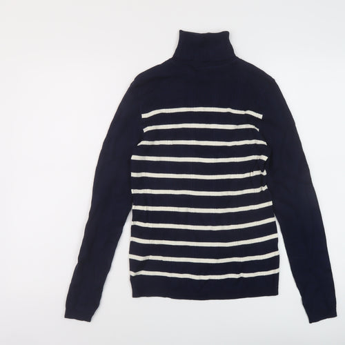 Marks and Spencer Womens Blue Roll Neck Striped Viscose Pullover Jumper Size 10