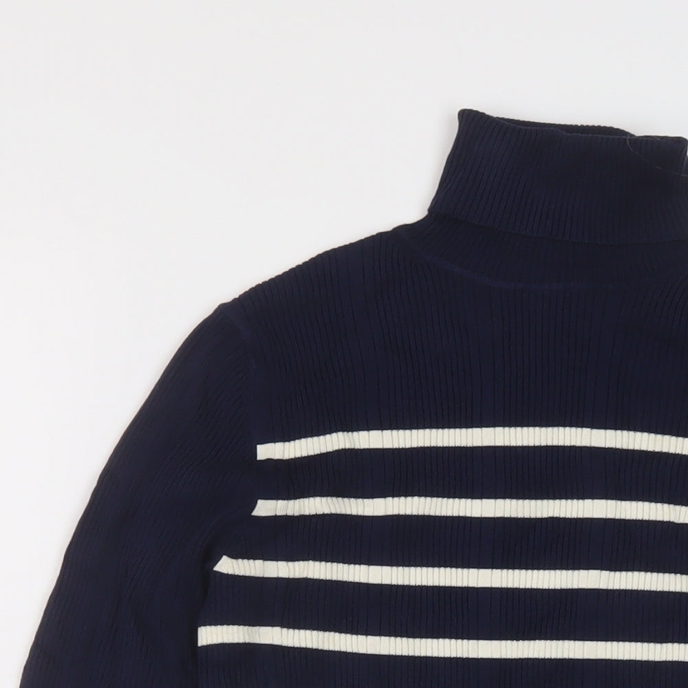Marks and Spencer Womens Blue Roll Neck Striped Viscose Pullover Jumper Size 10