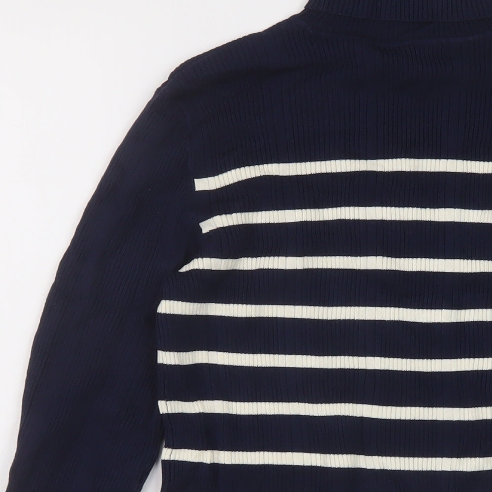 Marks and Spencer Womens Blue Roll Neck Striped Viscose Pullover Jumper Size 10