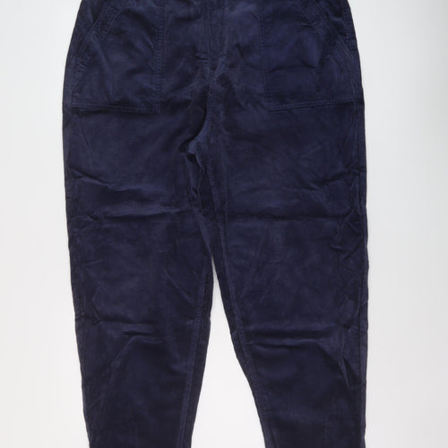 Per Una Womens Blue Cotton Trousers Size 18 L27 in Regular Button