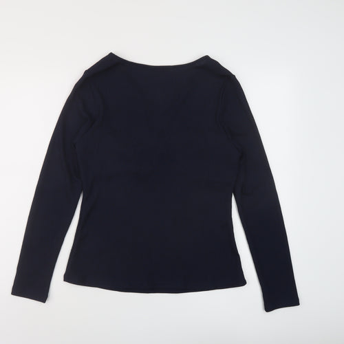Marks and Spencer Womens Blue Polyester Basic Blouse Size 14 V-Neck