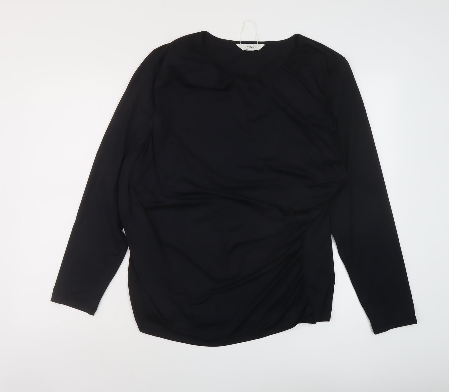 Marks and Spencer Womens Black Polyester Basic Blouse Size 22 Round Neck