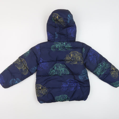 Marks and Spencer Boys Blue Geometric Puffer Jacket Jacket Size 3-4 Years Zip