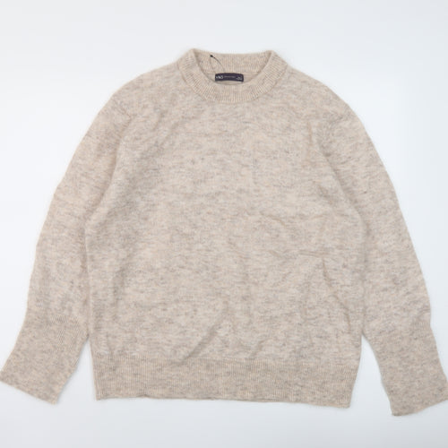 Marks and Spencer Womens Beige Mock Neck Polyester Pullover Jumper Size L
