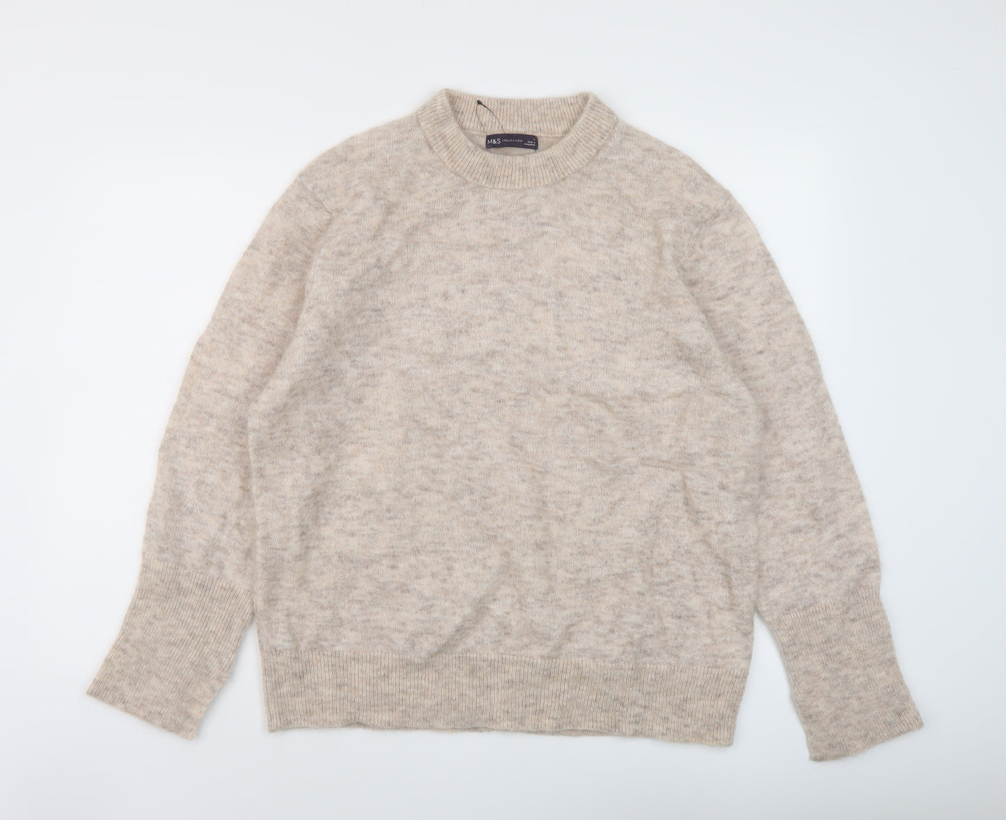 Marks and Spencer Womens Beige Mock Neck Polyester Pullover Jumper Size L