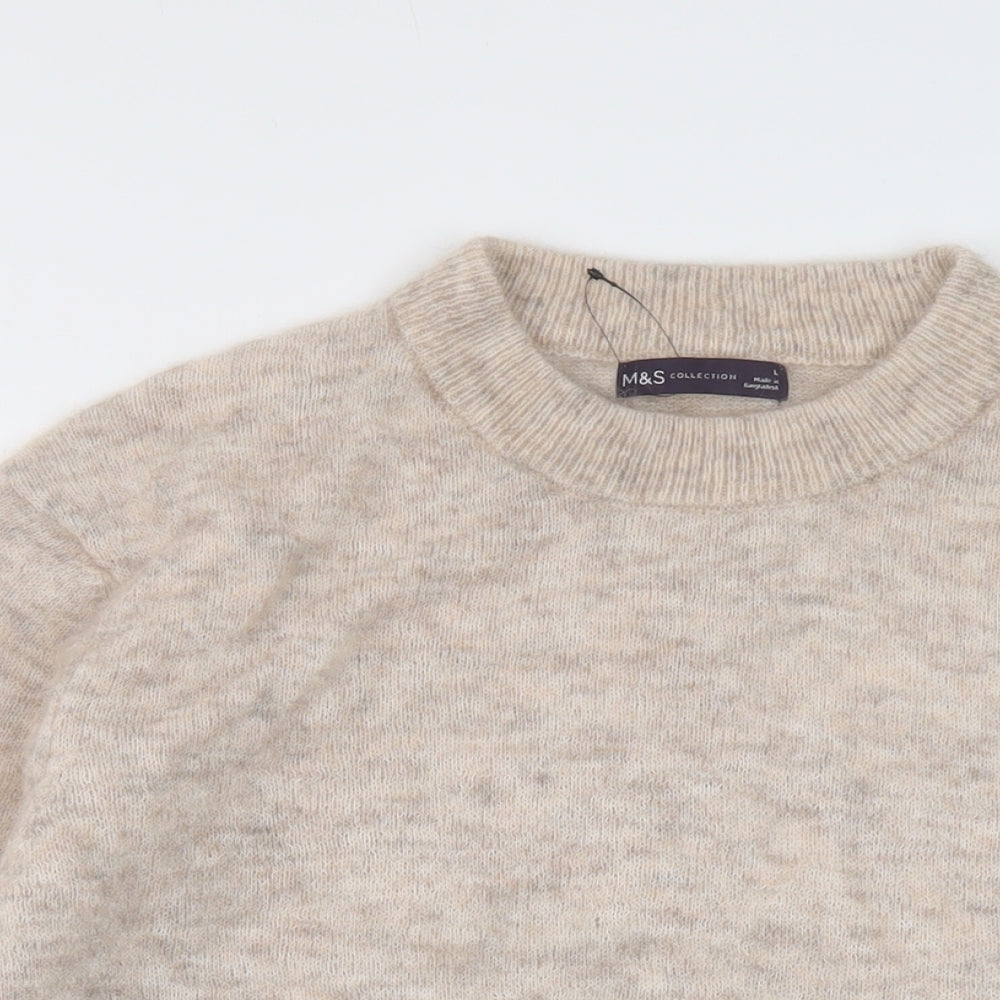Marks and Spencer Womens Beige Mock Neck Polyester Pullover Jumper Size L