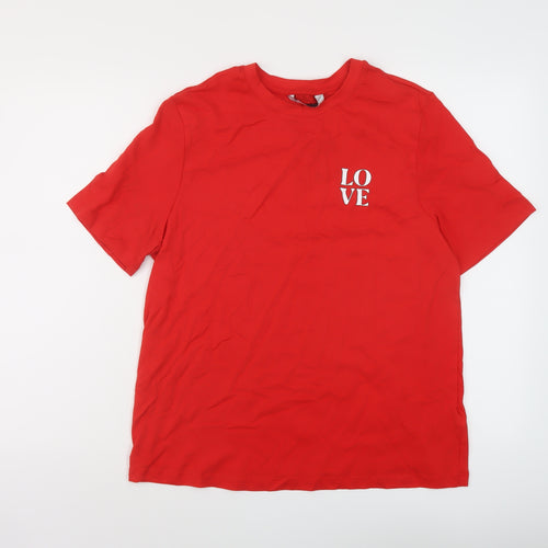 Marks and Spencer Womens Red Cotton Basic T-Shirt Size 14 Crew Neck - LOVE