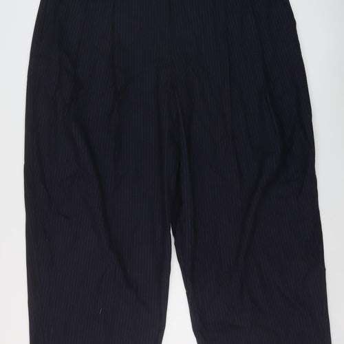 Marks and Spencer Womens Blue Striped Polyester Trousers Size 20 L27 in Regular Hook & Eye