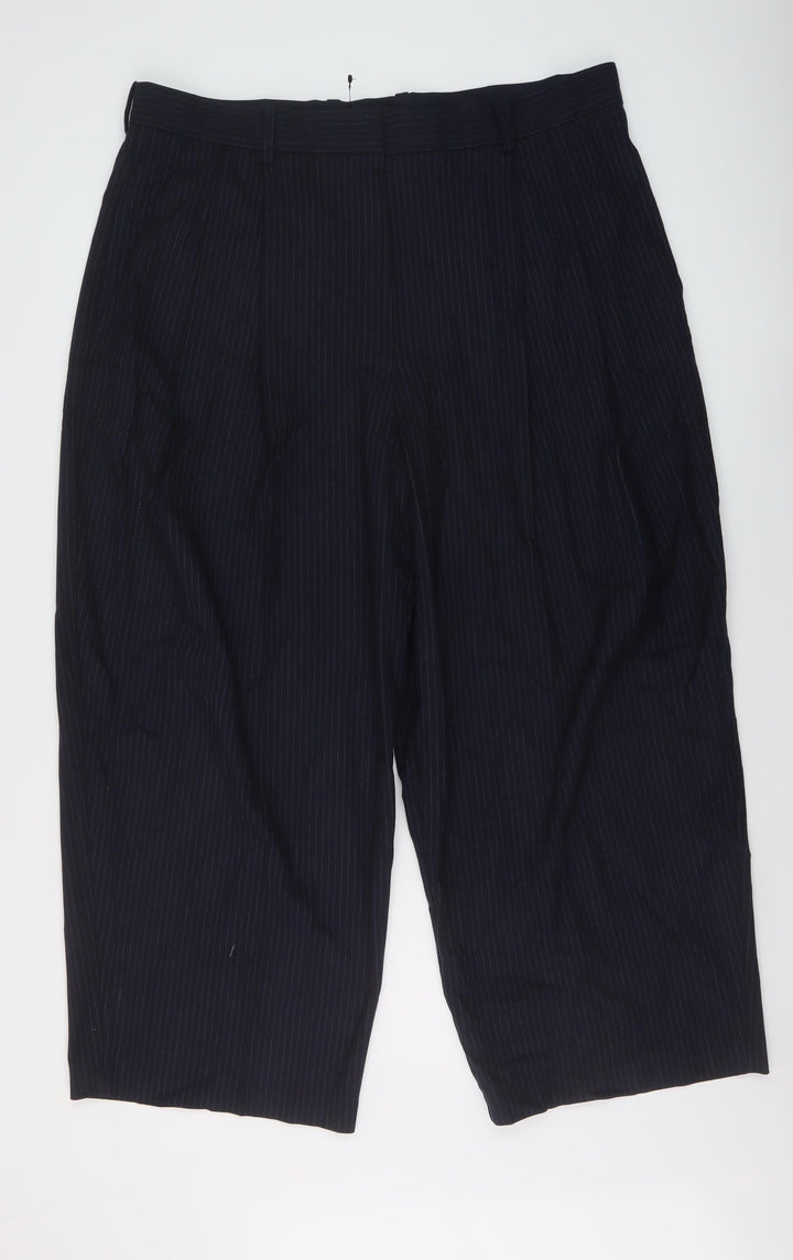 Marks and Spencer Womens Blue Striped Polyester Trousers Size 20 L27 in Regular Hook & Eye
