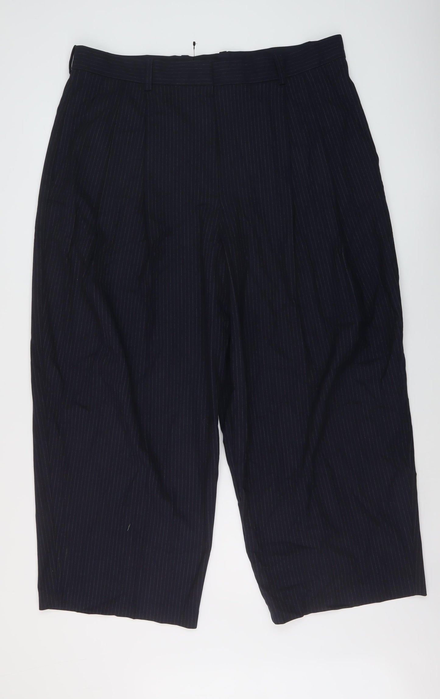 Marks and Spencer Womens Blue Striped Polyester Trousers Size 20 L27 in Regular Hook & Eye