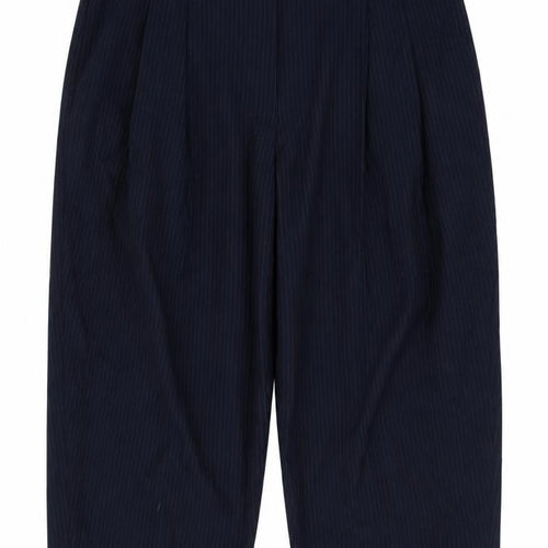 Marks and Spencer Womens Blue Striped Polyester Trousers Size 20 L27 in Regular Hook & Eye