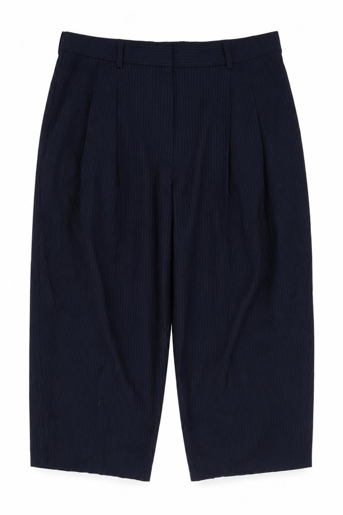 Marks and Spencer Womens Blue Striped Polyester Trousers Size 20 L27 in Regular Hook & Eye