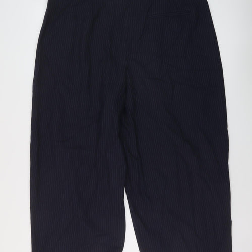 Marks and Spencer Womens Blue Striped Polyester Trousers Size 20 L27 in Regular Hook & Eye