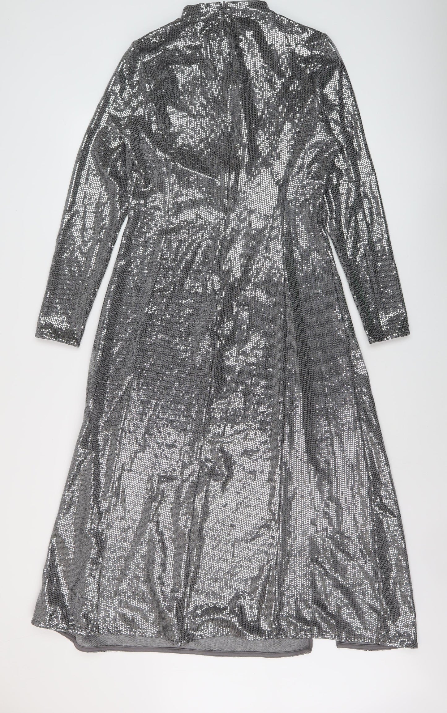 Marks and Spencer Womens Silver Polyamide A-Line Size 12 Mock Neck Zip