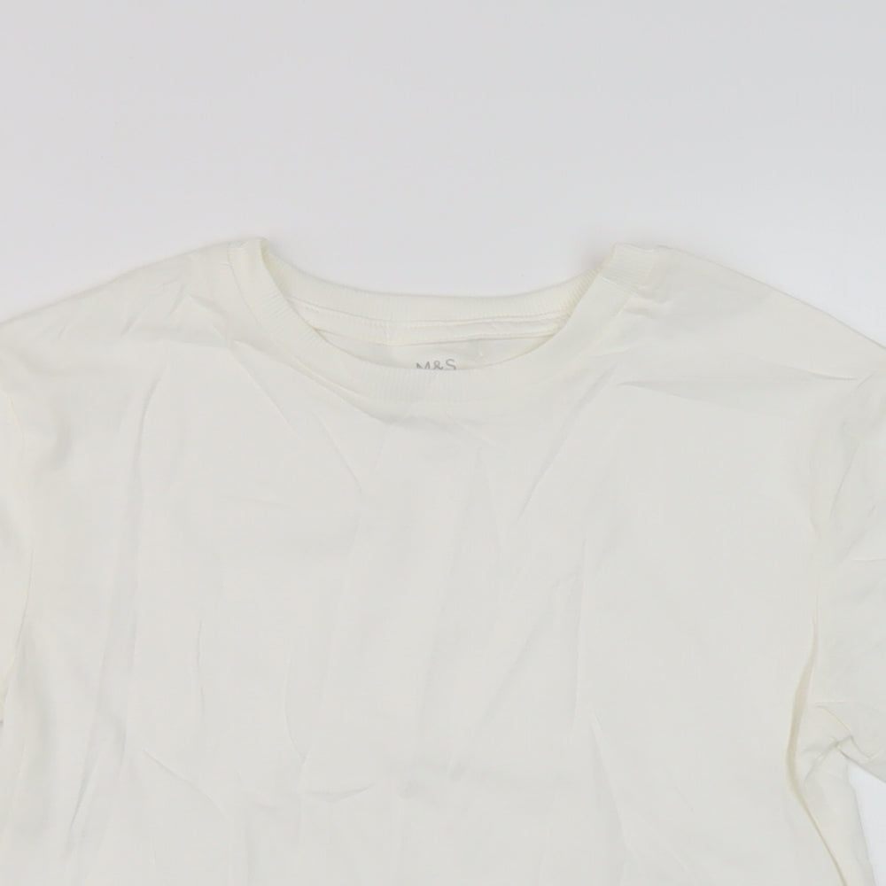 Marks and Spencer Boys Ivory Cotton Basic T-Shirt Size 8-9 Years Crew Neck Pullover