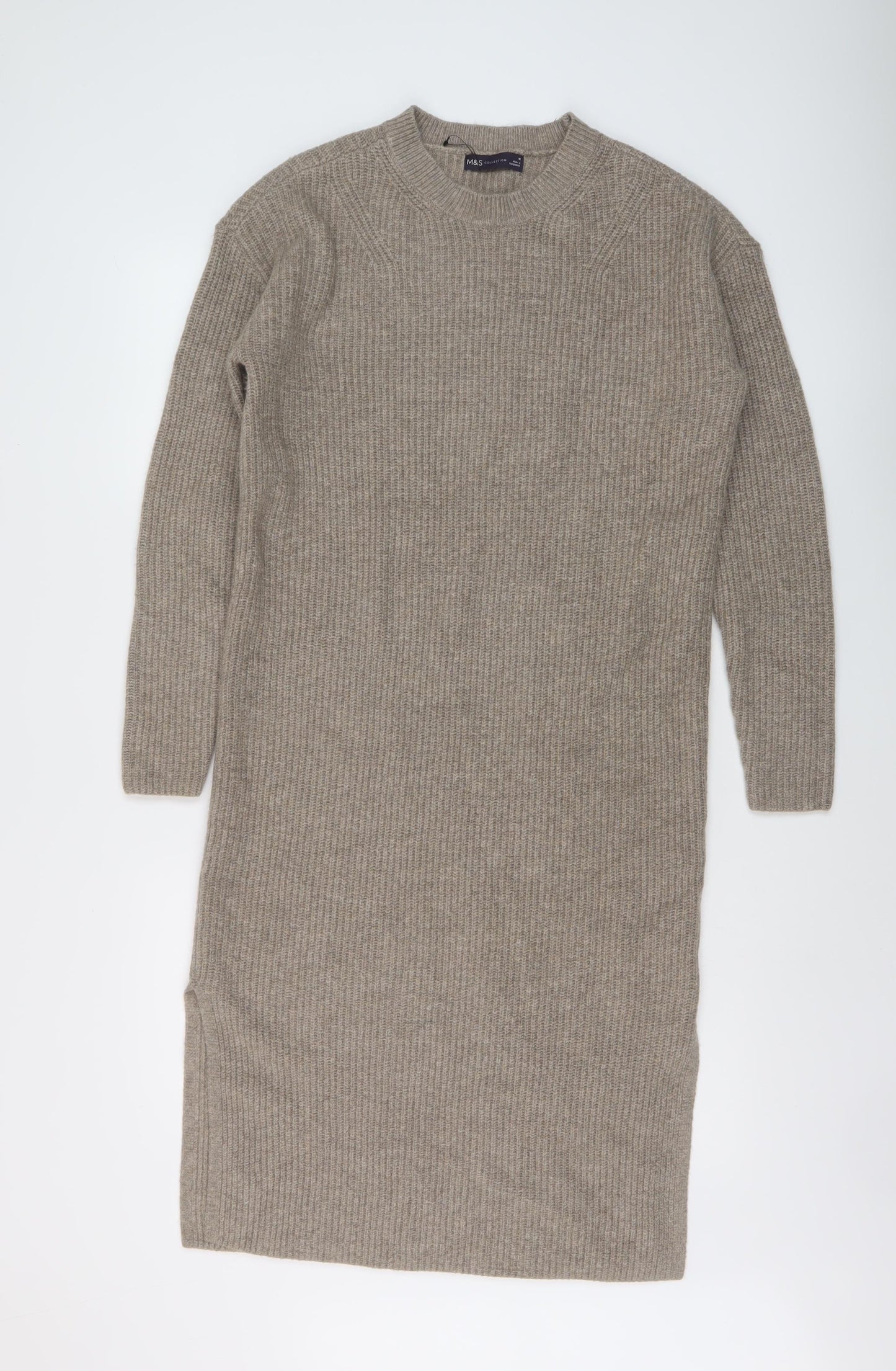Marks and Spencer Womens Beige Polyester Jumper Dress Size M Crew Neck Pullover