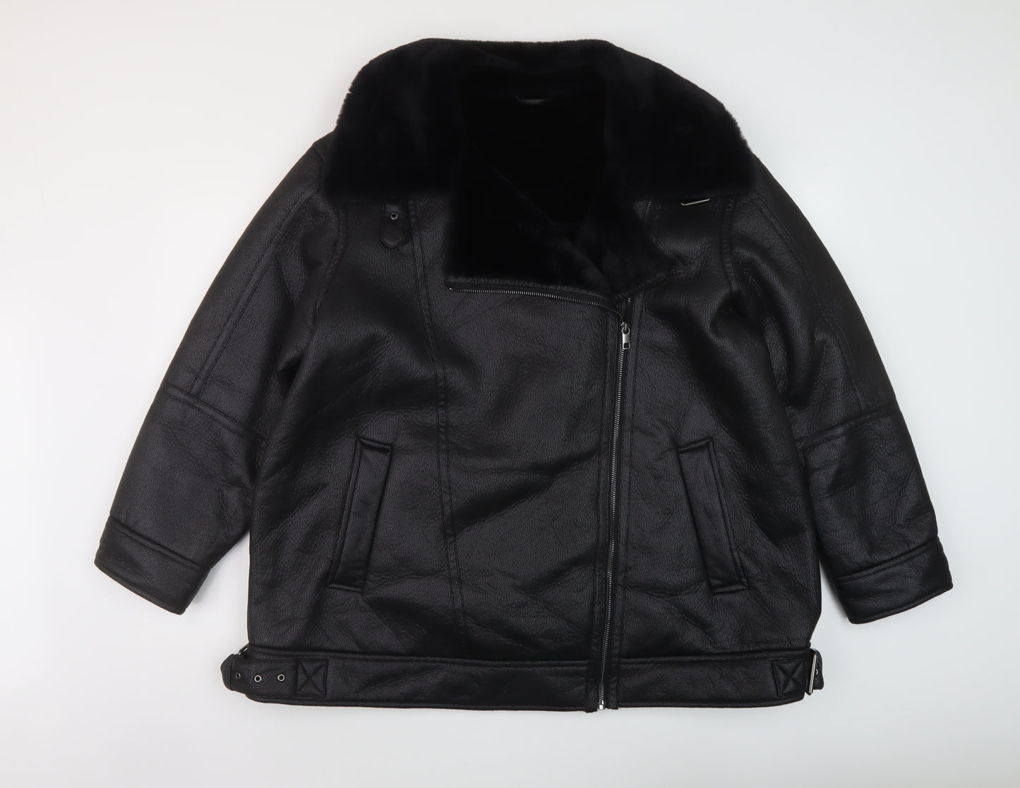 Marks and Spencer Womens Black Biker Jacket Size 22 Zip